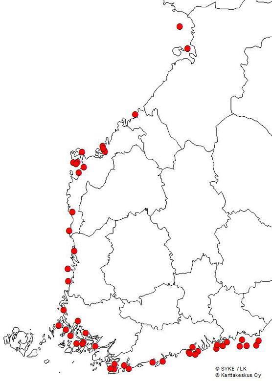 Merimetsojen pesimäyhdyskunnat kesällä 2016.